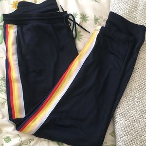 Navy Track Pants with Rainbow Stripe